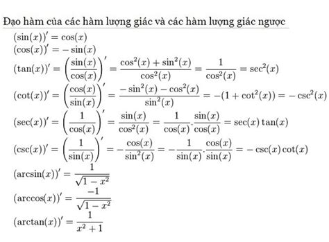 Tổng hợp công thức đạo hàm Đạo hàm lượng giác và Bài tập