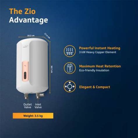 V Guard Instant Water Heater Zio Pro Litres White Metallic Rose Gold