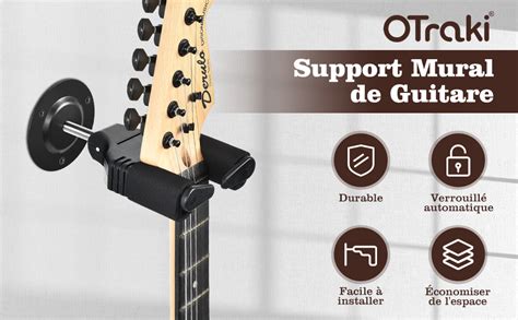 OTraki Support Mural Guitare Verrouillage Automatique Porte Accroche