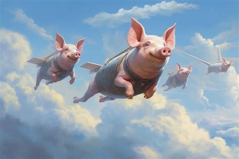 Premium Photo When Pigs Fly Playful Piglets Soaring Through Clouds