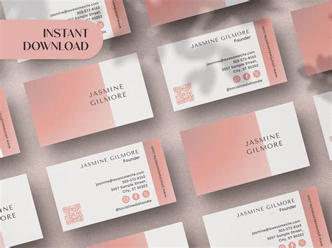 Minimal Printable Business Card Template Nude Blush Pink Etsy