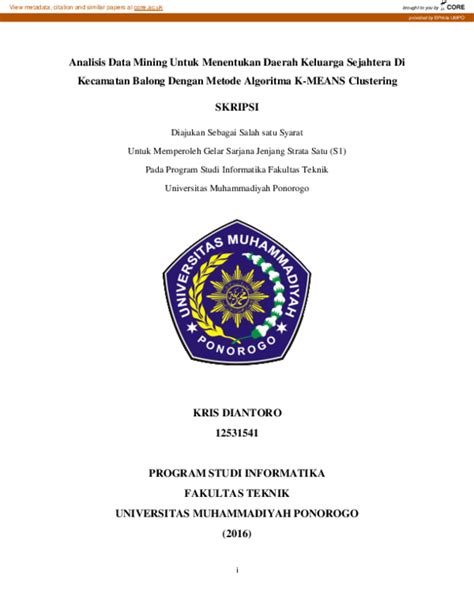 Pdf Analisis Data Mining Untuk Menentukan Daerah Keluarga Sejahtera