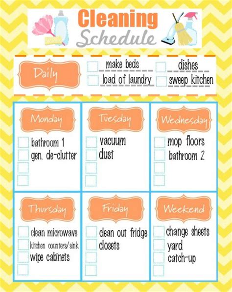 Free Printable Weekly Cleaning Schedule Homemade All Natural Counter