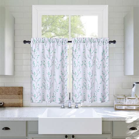 Tier Curtains for Kitchen Window, Leaf Floral Pattern Bathroom Window ...