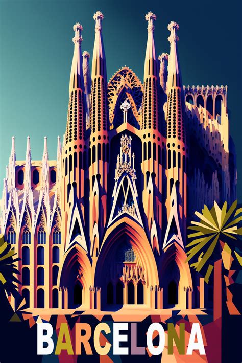 Wall Art Print Barcelona Sagrada Familia In A Travel Poster Style