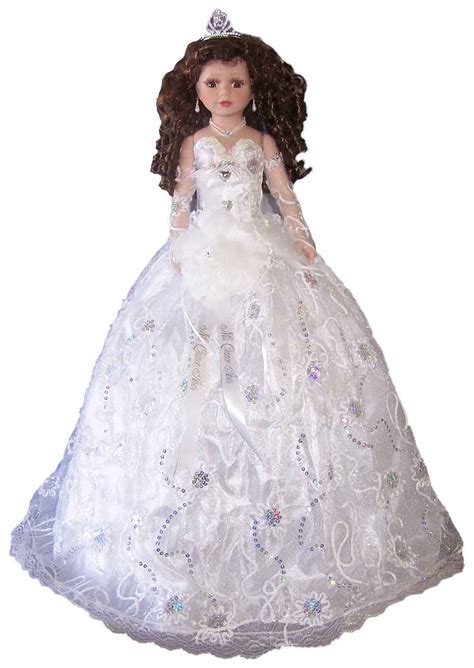 28 Quinceanera Sweet 15 Spanish Porcelain Umbrella Dolls White Dress