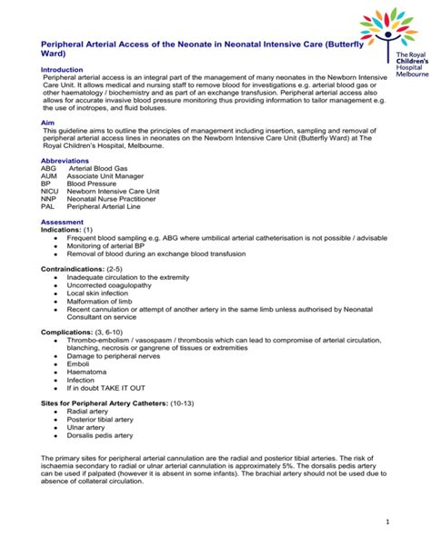 Peripheral Arterial Access Of The Neonate