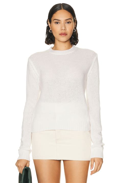 Enza Costa Long Sleeve Cashmere Crew Neck Sweater In Chalk Fwrd