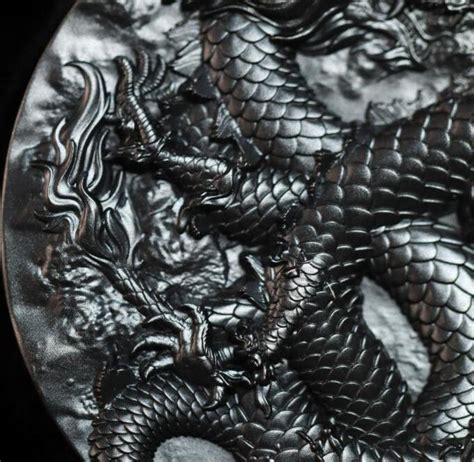 Ancestral Dragons Of Rain And Cloud Obsidian Black Oz Silver Coin