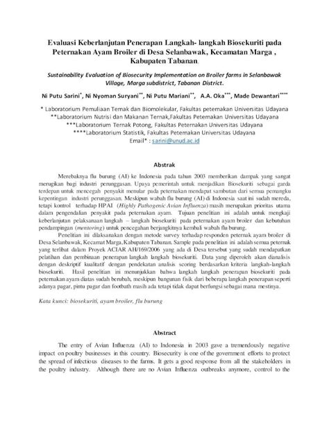 PDF Evaluasi Keberlanjutan Penerapan Langkah Langkah Biosekuriti