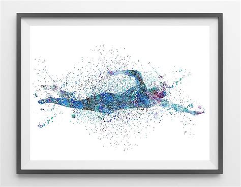 Swimmer Watercolor Print Swimming Poster Swimmer Illustration Sports