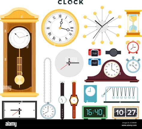 Different Old And Modern Clocks And Hand Watches Set Vector