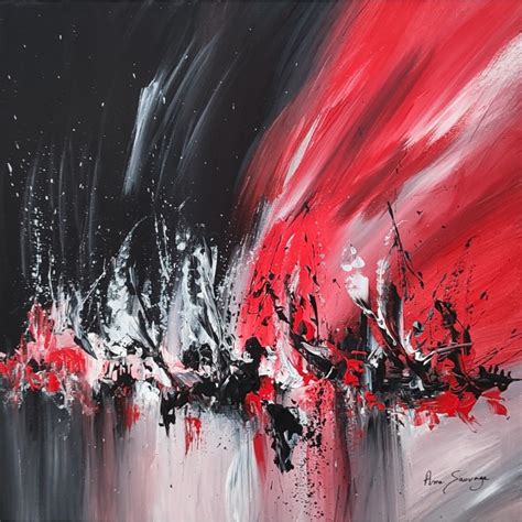 Tableau abstrait rouge noir blanc de l artiste peintre Âme Sauvage