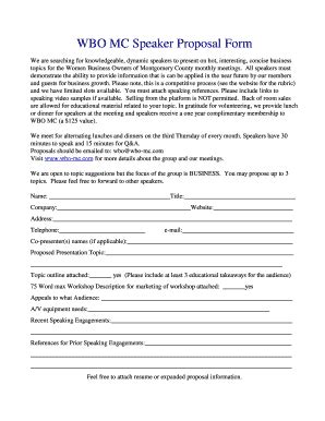 Fillable Online WBO MC Speaker Proposal Form Fax Email Print PdfFiller