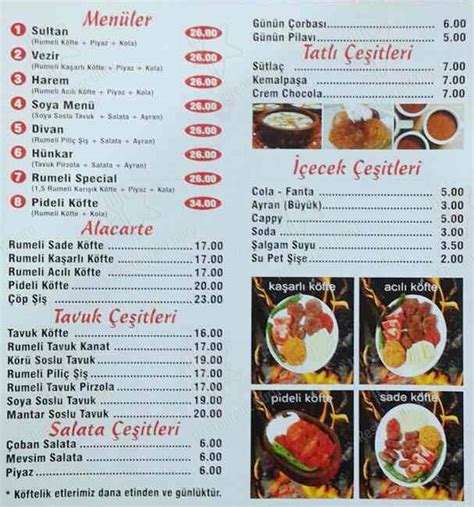 Menu At Meshur Rumeli Koftecisi Istanbul Y Ld Z Cd No D B