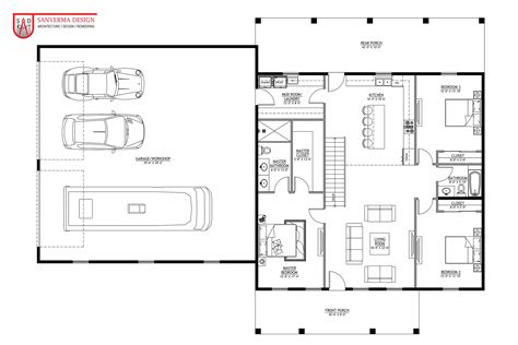 3 Bedroom Barndominium Floor Plan With 2 Bath And Garage Drawings Blueprints 132svd Etsy