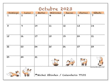 Calendario Octubre 2023 Para Imprimir