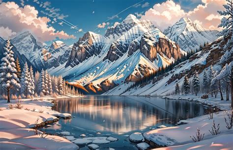 Premium Ai Image Anime Style A Snowy Mountain Landscape With