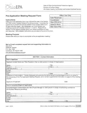 Fillable Online Epa Ohio Pre Application Request Form With Instructions