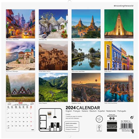 Calendario de pared Finocam 30X31cm Traveling Papelería Lumen