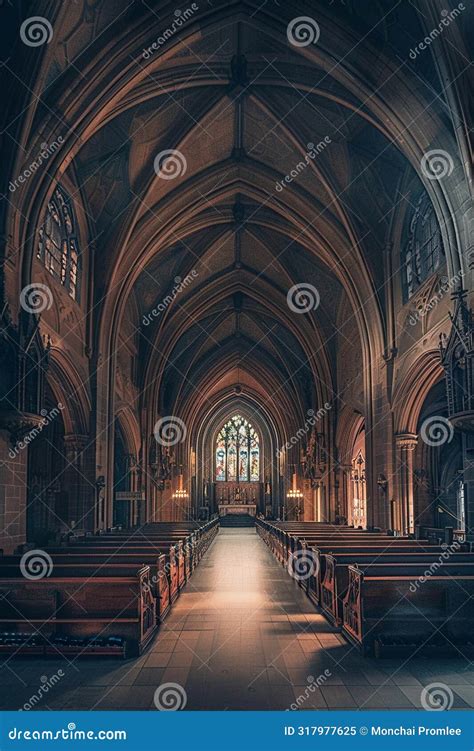 Stunning Gothic Cathedral Interior With Vibrant Stained Glass Windows