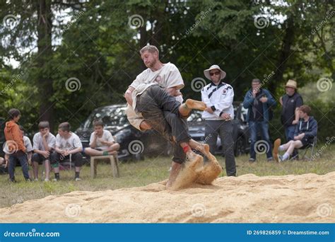 Breton Wrestlers During A Match Taking Place On Sawdust Editorial Stock