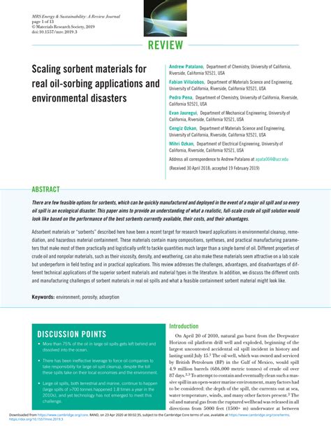 (PDF) Scaling sorbent materials for real oil-sorbing applications and environmental disasters