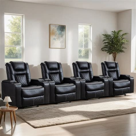 Red Barrel Studio® Luxury Leather Home Theater Seat Recliners Quadruple ...