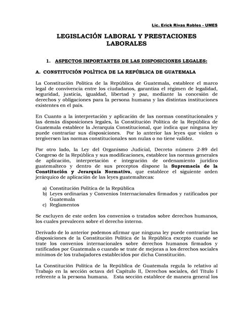 Legislacion Laboral Y Prestaciones Labor LEGISLACIÓN LABORAL Y