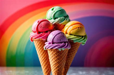 Big Colorful Rainbow Ice Cream In Cone Stock Illustration