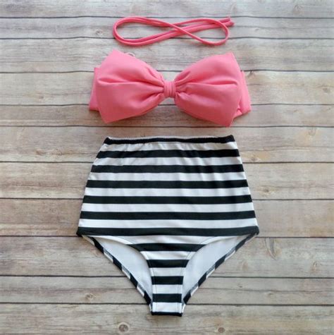 Bow Bandeau Bikini Vintage Style High Waisted Pin Up By Bikiniboo