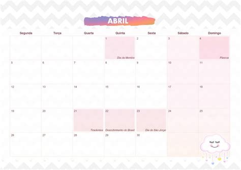 Calendario Mensal Chuva De Amor Abril Fazendo A Nossa Festa