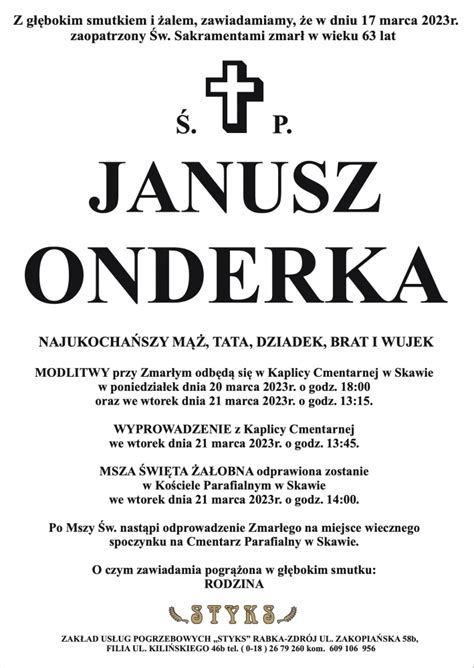 Janusz Onderka Nekrologi Podhale Pl