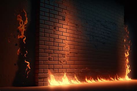 Premium Photo A Fire Burns In A Dark Room With A Brick Wall And A