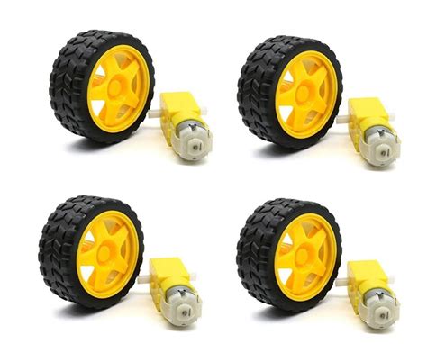 Buy Robotbanao Combo 100rpm Dual Shaft Bo Motor With 65mm Robot Wheel Reinforced Rubber Wheel