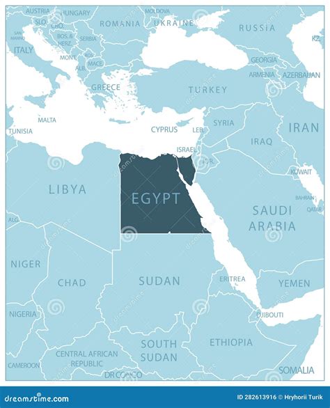 Egypt Blue Map With Neighboring Countries And Names Royalty Free