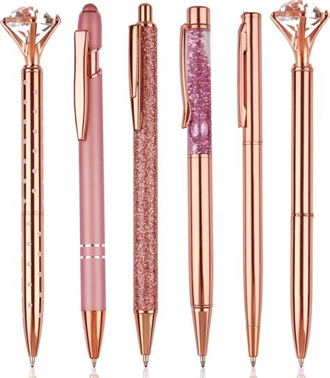 6 Stück Kugelschreiber Rosegold Set Für Frauen Pinke Rosegold Glitzer