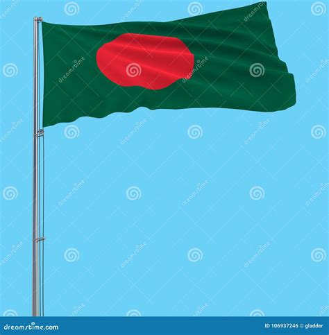 Isolate Flag Of Bangladesh On A Flagpole Fluttering In The Wind On A