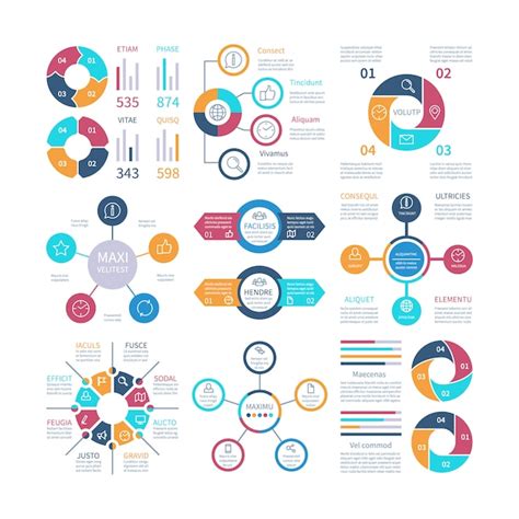 Infographic 디자인 원형 차트 및 단계 원형 다이어그램 텍스트 레이아웃 막대 그래프 및 막대 그래프 인포 그래픽 설정