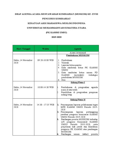 Draf Agenda Acara Musyawarah Komisariat 1 Pdf