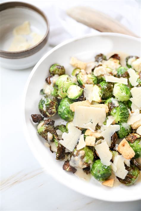 Delicious And Easy Air Fryer Brussel Sprouts Caesar Salad White