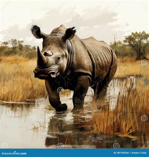 A Depiction of a Rhinoceros in Its Natural Habitat Stock Illustration ...