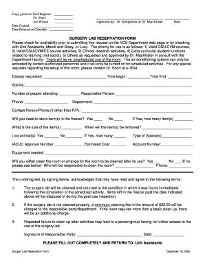 Fillable Online Cvm Okstate Surgery Lab Reservation Form Pdf Cvm