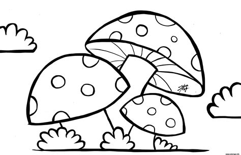 Coloriage Champignons Avec Nuage Dessin Champignon à imprimer