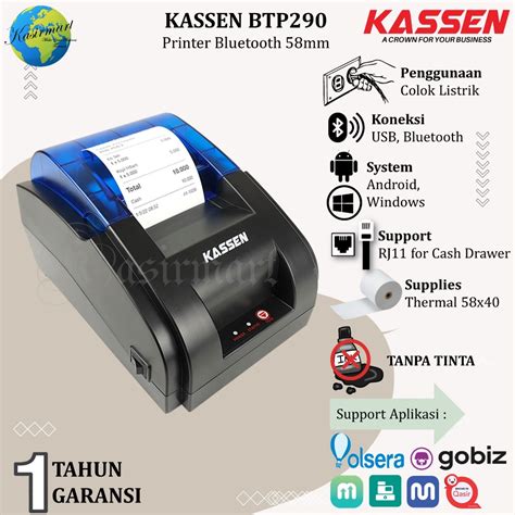 Jual Kassen BTP290 Mini Printer Thermal Bluetooth 58mm RPP02N BT P290