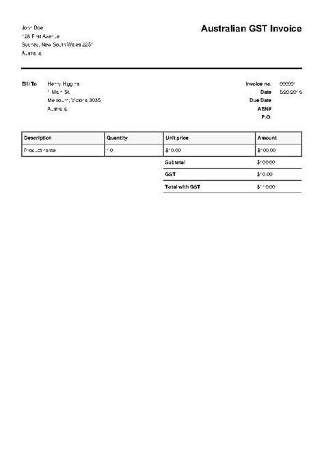 Australian Tax Invoice Template Excel