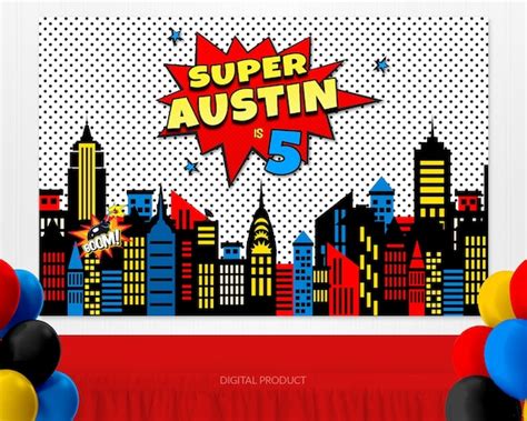 Superhero Backdrop Superhero Party Supplies Personalized Birthday