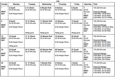 Summer Training Schedule | Lincoln High Cross-Country