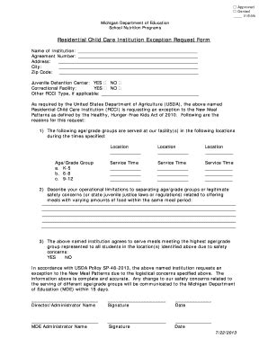 Fillable Online Mich Rcci Exception Request Form State Of Michigan