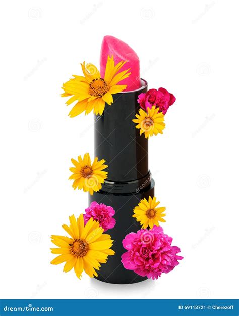 Pink Lipstick With Flowers Stock Image Image Of Tube 69113721